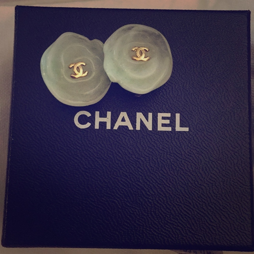Chanel Resin Carved Flower CC Earrings